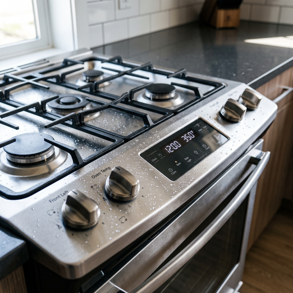 Fogão de inox impecável depois da limpeza a vapor