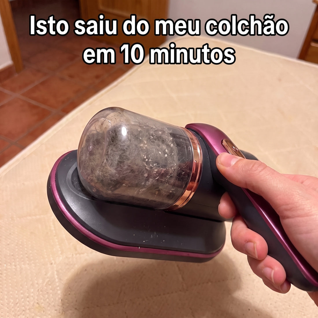 Depósito cheio de pó depois de passar no colchão