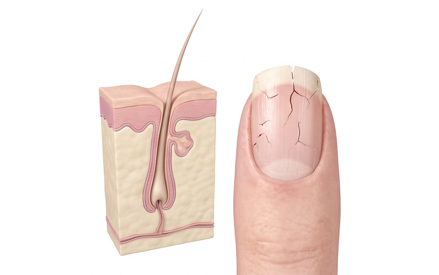 Sem colagénio, o cabelo enfraquece e cai e as unhas ficam...