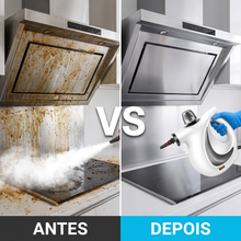 Antes e depois: exaustor e fogão limpos com vapor
