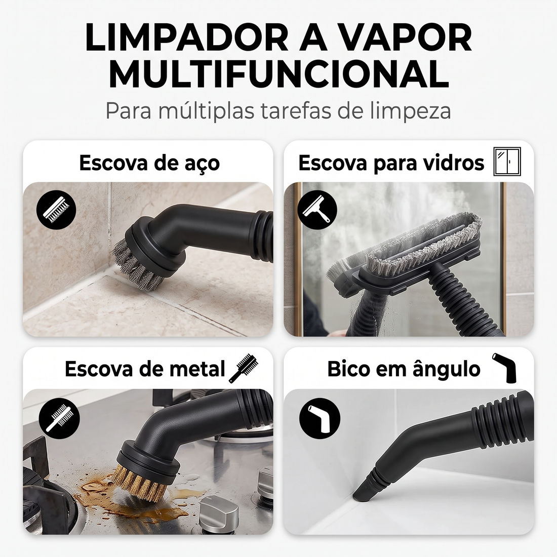 Limpador a vapor multifuncional: escovas e bicos incluídos