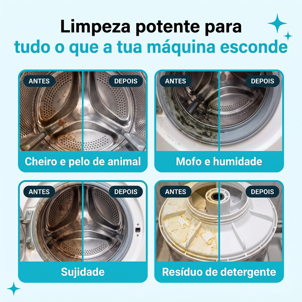 Antes e depois em quatro zonas da maquina