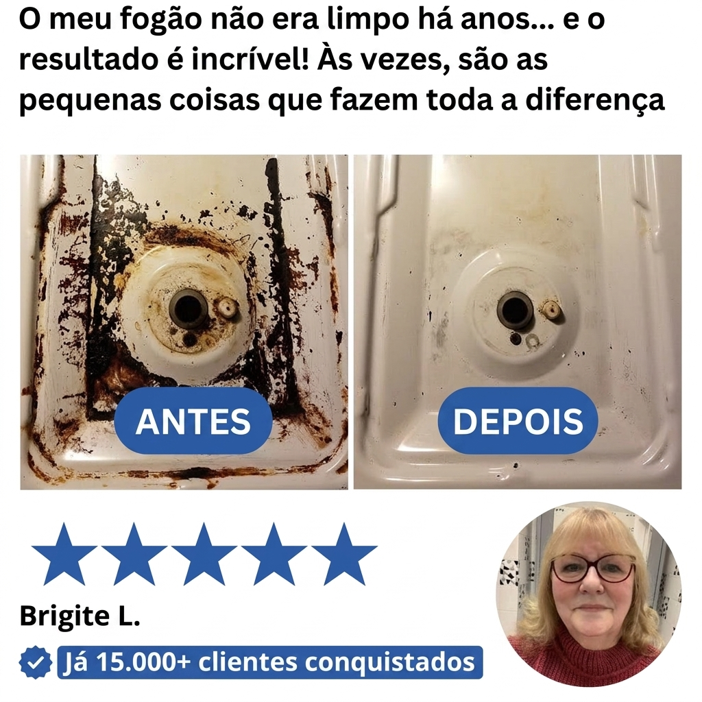Testemunho Brigite L. — antes e depois do fogão com VaporPro