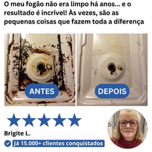 Testemunho Brigite L. — antes e depois do fogão com VaporPro